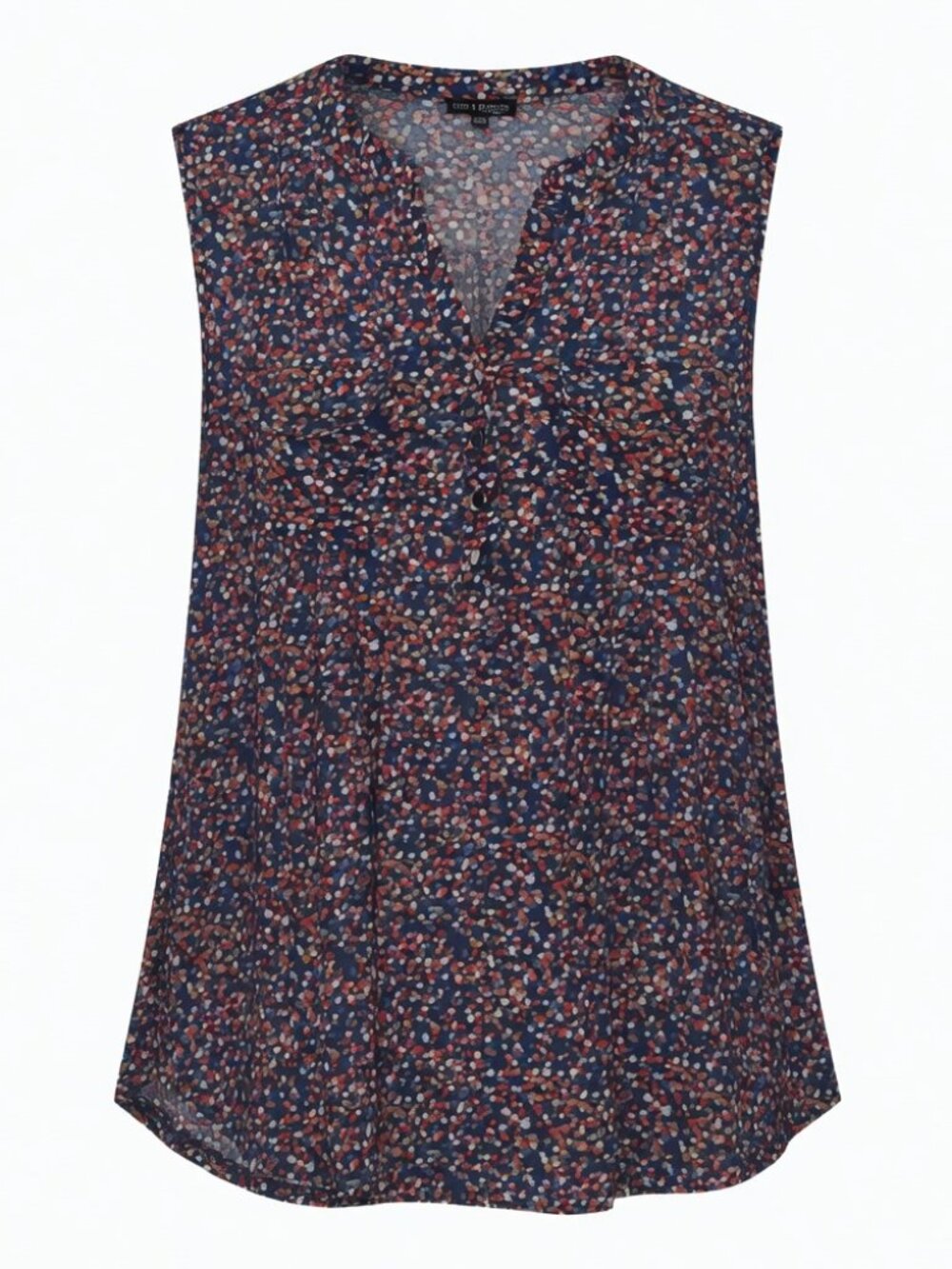 Ava & Grace Plus Size 1X Navy Blue Multi Color Geo Print Pintuck 3/4 Sleeve Top